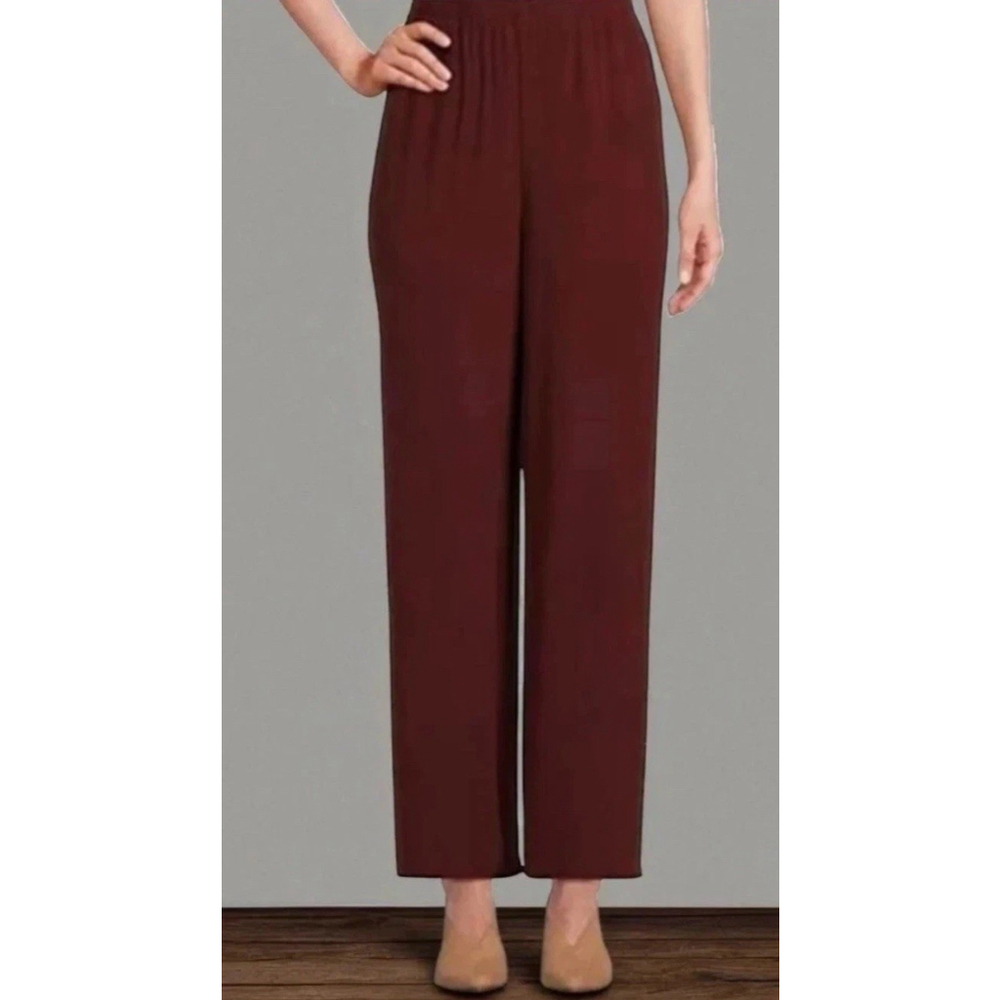 Eileen Fisher Women’s Silk Georgette Straight Pull-On Ankle Pants XL Redwood
